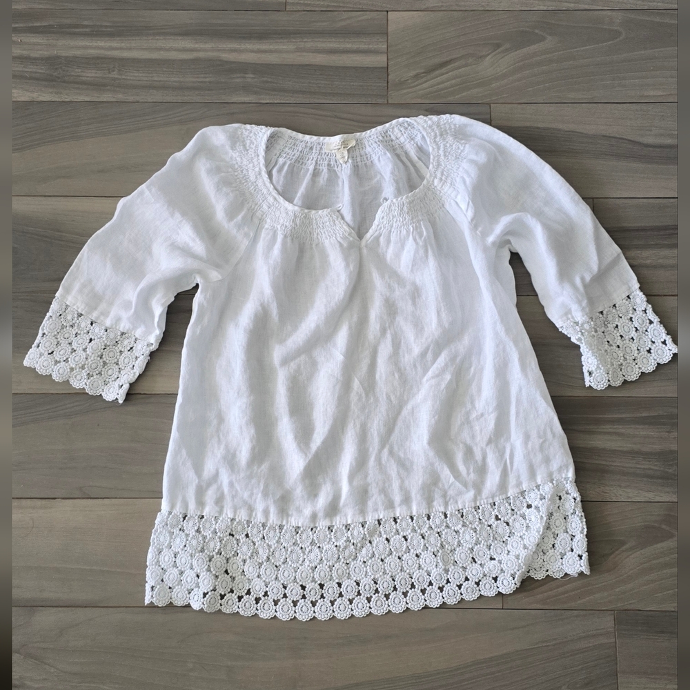 Charter Club White Crochet Trim Blouse